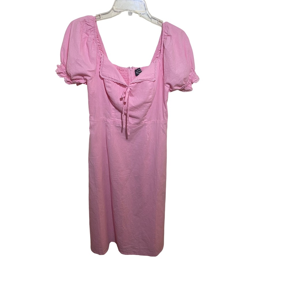 Scoop Pink Midi Lace Collar Dress Womens XS Short Puff Sleeve Smocked‎ Back NEW